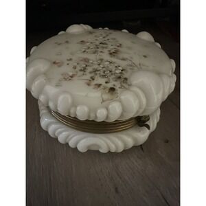 Antique Hand Painted Wave Crest Hinged Dresser Box 5" Round‎ Top Trinket Box